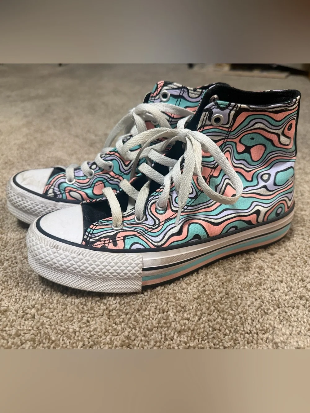 Converse High Top Sneakers in Mint, Pink & Black Swirl